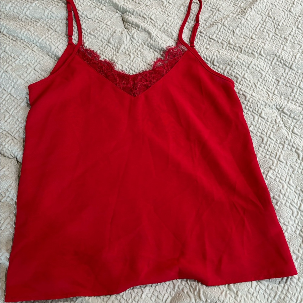 Red Lace Trim V-Neck Cami • Size Small •